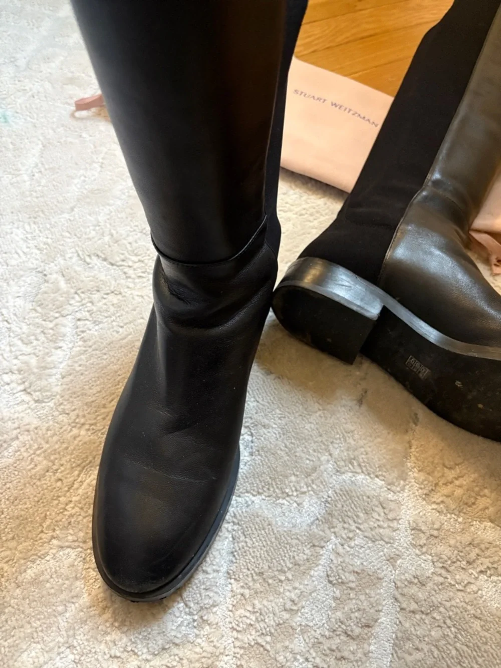 Stuart Weitzman Tall Black Leather & Stretch Over-the-Knee Boots